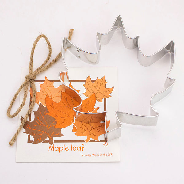 Ann Clark Maple Leaf Cookie Cutter 5 1/2" Made in the USA Size: 5 1/2" Made in the USA Certified Safe for Lead and Cadmium. US made tin-plated Steel. Hand wash, not dishwasher safe. Recipe card with Ann's original artwork, cookie and Frosting recipe.